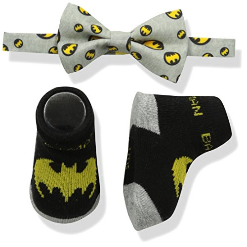 DC Comics Baby Boys Superhero Bowtie Sock Set gray Bowtie-black Socks-Batman 0-12M DC Comics Baby Boys Superhero Bowtie Sock Set gray Bowtie-black Socks-Batman 0-12M