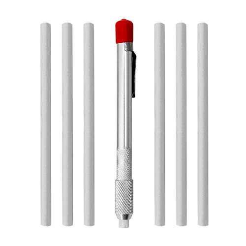 QWORK Round Soapstone Holders with 6 Round Refills Soapstone Pens for making marks on Iron  Steel  Aluminum  Soapstone Holder Set