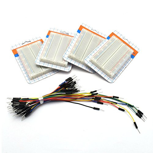 ZYAMY 4pcs 400 Tie Point Prototype Solderless PCB Breadboard Test Protoboard DIY Bread Board with Self-Adhesive Tape  65pcs Jumper Wires