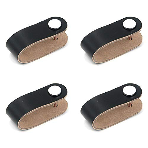 Tulead Drawer Pull Handles Leather Zinc Alloy Handle Pull Cabinet Handle Black Dresser Handle Knobs Box Handles 4-Packs with Mounting Screws