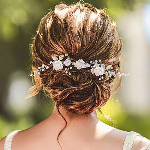 Aukmla Wedding Hair Vine Long Chain Hair Combs Crystals Hair Accessories Bridal Headpiece for Women and Girls HC-18 Silver