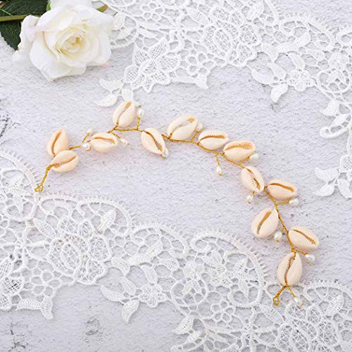 Yean Bride Wedding Headband Decorative Bridal Shell Hair Vine Accessories Pearl Headpieces for Women Gold Yean Bride Wedding Headband Decorative Bridal Shell Hair Vine Accessories Pearl Headpieces for Women Gold