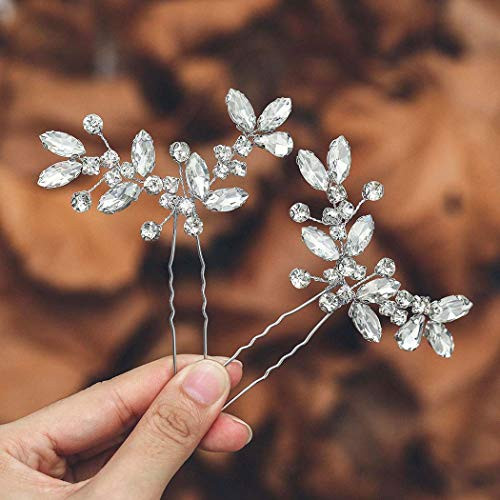 Casdre Bride Wedding Hair Pins Silver Crystal Bridal Hair Piece Wedding Hair Accessories for Women and GirlsPack of 2