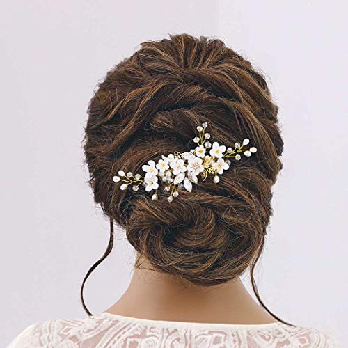 Woeoe Bride Gold Hair Combs Crystal Pearl Floral Hair Accessories Rhinestone Wedding Headpieces Jewelry for Women and Girls Woeoe Bride Gold Hair Combs Crystal Pearl Floral Hair Accessories Rhinestone Wedding Headpieces Jewelry for Women and Girls
