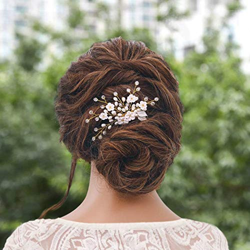 Woeoe Bridal Wedding Hair Combs Rhinestone Pearl Gold Headpieces Floral leaves Bride Side Combs Hair Clips Accessories for Women and Girls Woeoe Bridal Wedding Hair Combs Rhinestone Pearl Gold Headpieces Floral leaves Bride Side Combs Hair Clips Accessories for Women and Girls