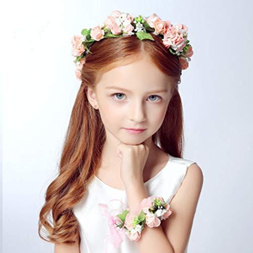 Aukmla Wedding Flower Crown Bridal Floral Headpiece Flower Girl Headband Garland Halo Flower Wrist Band for Women and Girls Orange