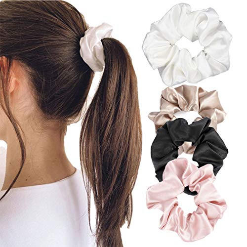 Bmirth Hair Scrunchies Silk Hair Bands Elastic Hair Ties Ropes Scrunchy Ponytail Holder for Women and Girls4Pcs