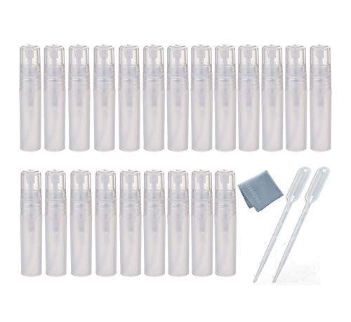 Elfenstal- 25pcs Matte Clear Plastic 5ml 1-6OZ Fine Mist Atomizer Empty Bottle Spray Refillable Fragrance Perfume Scent Sample Bottle Clean Cloth for Travel Party Makeup Tool Elfenstal- 25pcs Matte Clear Plastic 5ml 1-6OZ Fine Mist Atomizer Empty Bottle Spray Refillable Fragrance Perfume Scent Sample Bottle Clean Cloth for Travel Party Makeup Tool