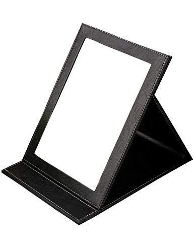 Zhiyouni Portable Folding Vanity Mirror with Stand  Folding Travel Vanity Mirror with Desktop Standing Makeup Mirror for Cosmetics Personal Beauty Black