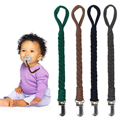 Pacifier Clips Soft Braided Rope-Natural Holder Metal Teething Clips Braided Cotton Rope Common for Pacifier Teether Toys Baby Shower Set