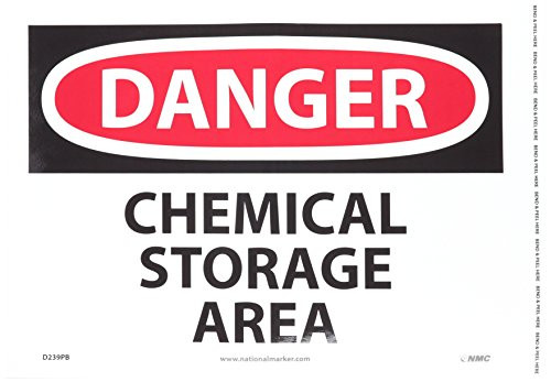 NMC D239PB OSHA Sign  Legend  DANGER - CHEMICAL STORAGE AREA   14  Length x 10  Height  Pressure Sensitive Vinyl  Red-Black on White