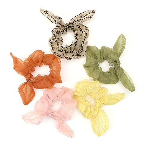 Bowknot Hair Scrunchies Gauze Hair Bands 5 Pcs Elastic Hair Ties for Women Scrunchy Ponytail Holder