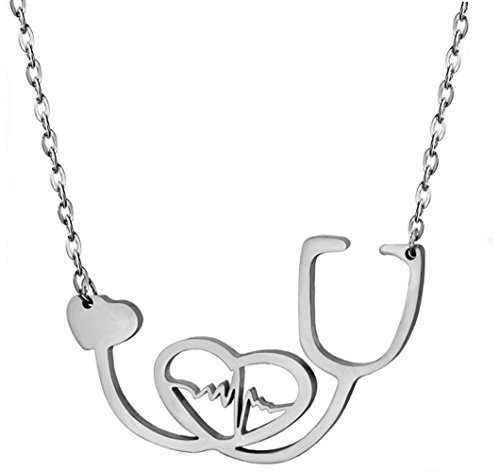SXNK7 Stainless Steel Nurse Doctor Medical Stethoscope Chain Bijoux Collier EKG Heartbeat Love You Necklaces