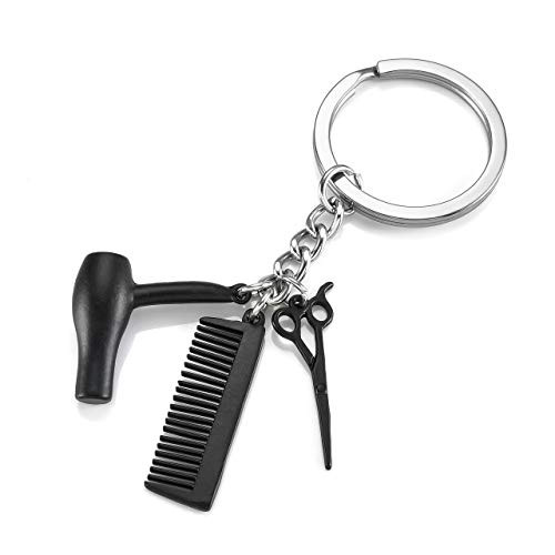 PESOENTH Hairdressing Hair Dryer-Scissor-Comb Hairdresser Keychain Black Car Keyring Hairdresser Bag Charm Women Men Gift Hair Stylist Gift Jewelry