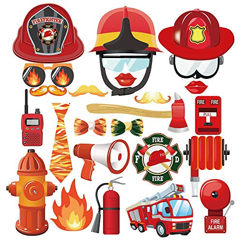 Fire Truck Photo Booth Props Birthday Party Supplies  Fireman Decor  Fire Engine Rescue Garden Banner for Kids Adults Firefighter Theme Party Event