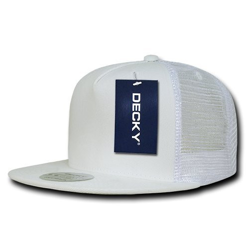 DECKY 5 Panel Flat Bill Trucker Cap Hats  White