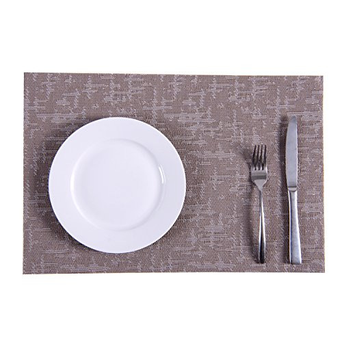 SUNSHINE FASHION Set of 4 Placemats Placemats for Dining Table Heat-Resistant Placemats  Stain Resistant Washable PVC Table Mats Kitchen Table mats-4  Jacquard-Coffee