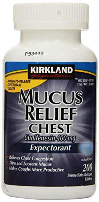 Kirkland Signature Mucus Relief Chest Guaifenesin 400 mg Expectorant - 200 Immediate Release Tablets