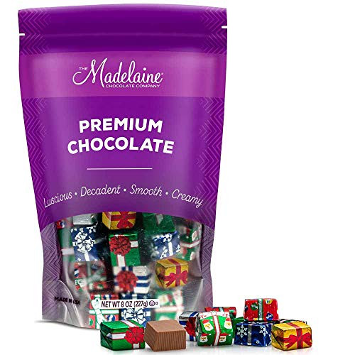 Madelaine Solid Premium Milk Chocolate Christmas Presents  1-2 LB Wrapped In Italian Foils  Featuring Assorted Gift Wrap Designs Half Pound
