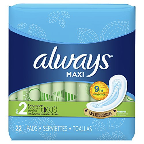 ALWAYS Maxi Size 2 Super Pads Without Wings Unscented  22 Count
