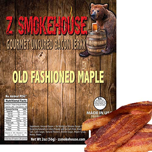 Old Fashioned Maple Bacon Jerky - Uncured- - No MSG- No Nitrates- - Classic Gourmet Recipe - Made in USA - 2oz