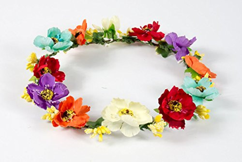 Handmade Boho Flower Headband Hair Wreath Halo Floral Garland Crown Headpiece with Ribbon Festival Wedding Party 183739