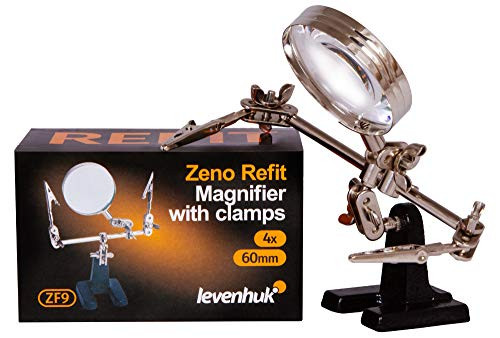Levenhuk Zeno Refit ZF9 4X Magnifier on Metal Stand with Third Helping Hand for Soldering  Fixing  Repairing and Painting Small Objects