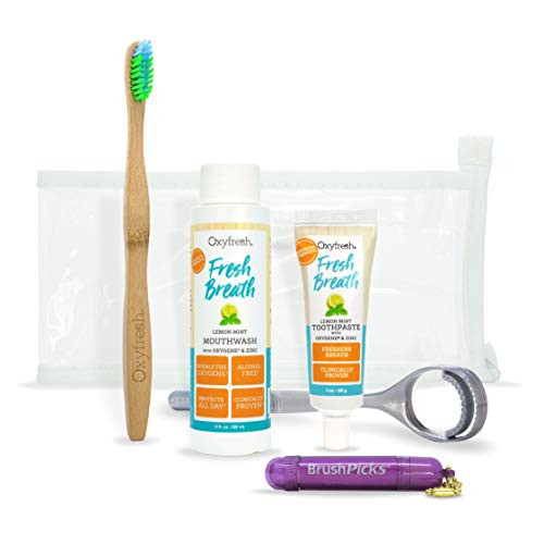 Oxyfresh Ultimate Fresh Breath Travel Kit  Premium Bad Breath Solution for Anywhere on the Go- 3 oz- Lemon Mint Mouthwash  1oz- Lemon Mint Toothpaste  Premium Bamboo Toothbrush for Fresh Breath