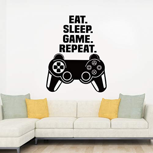 Poorminer Gamer Controller Wall Decal  Eat Sleep Game Quote DIY Wall Stickers  Creative Removable Joystick Wall Murals for Kids Boys Bedroom Living Room Playroom Home Decoration  Vinyl Art Wallpaper
