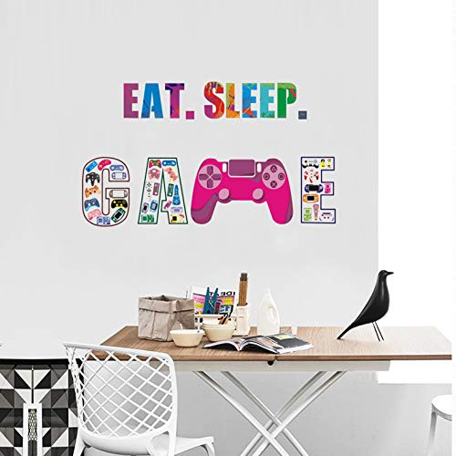 Colorful Gamer Controller Wall Decal  Eat Sleep Game Quote DIY Wall Stickers  Creative Removable Joystick Wall Murals for Kids Boys Bedroom Living Room Playroom Home Decoration  Vinyl Art Wallpaper