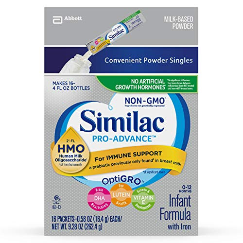 Similac Pro-Advance Non-GMO Infant Formula with Iron, with 2'-FL HMO, for Immune Support, Baby Formula, Powder Stickpacks, 16 Count (Packaging May Vary)