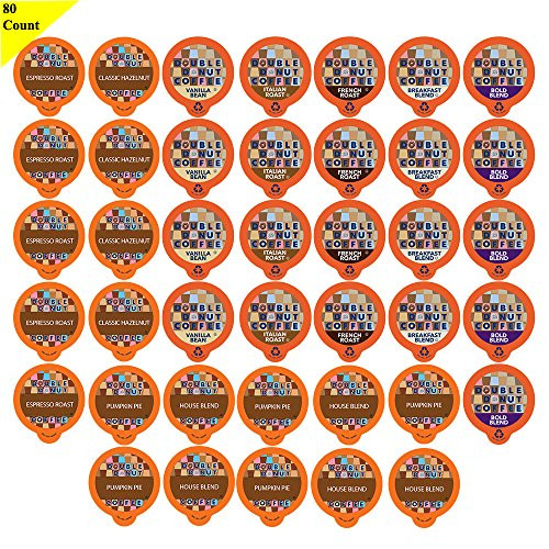 Double Donut Coffee, in Recyclable Single Serve Cups for Keurig K Cup Brewer, Variety Pack Sampler, 80 Count