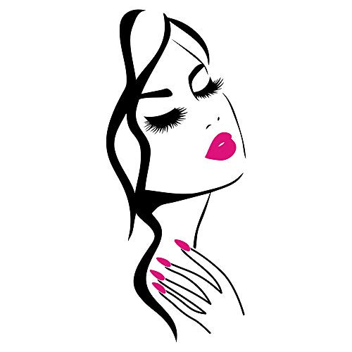 JUEKUI Wall Decor Sticker Beauty Salon Manicure Nail Wall Art Beautiful Girl Face Lips Home Decor Barber Shop Hairstyle Decoration WS41 Black  Hot Pink  60x25cm