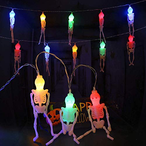 Halloween Decoration  Halloween Skeleton Skull String Lights  2 Lighting Modes Battery Powered Outdoor String Lights  Spooky Halloween Lights for Party Patio Halloween Decor - 20 LEDs 13 feet787852