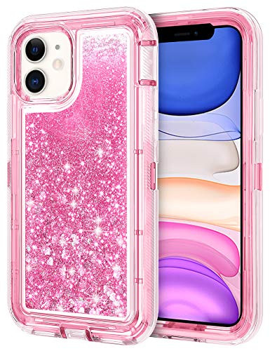 JAKPAK Case for iPhone 11 Case for Girls Women Glitter Sparkle iPhone 11 Case Heavy Duty Shockproof Protective Shell with Dual Layer Hard PC Bumper TPU Back Cover for iPhone 11 6-1 inches Pink