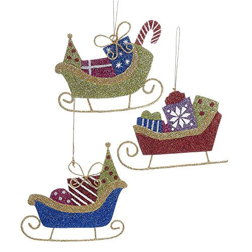 Kurt Adler 5-Inch Tin Sleigh Ornament Set of 3, 3 Piece