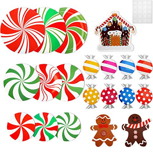 20 Pieces Christmas Peppermint Cutouts Colorful Candy Decorative Wall Cutouts Christmas Gingerbread Man Cutouts with 40 Pieces Glue Point Dots for Christmas Party  Classroom Bulletin Board Decoration