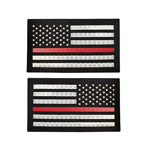 SUVIYA 3-5x2 Inch Solas Reflective Thin Red Line US USA American Flag Police Patch Firefighter First Responders Patches for Search and Rescue with Hook and Loop