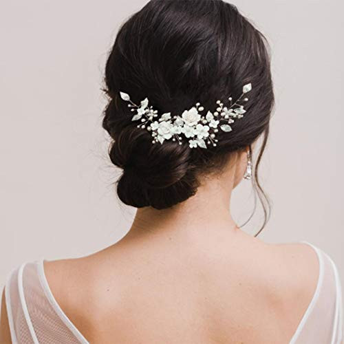 Casdre Flower Bride Wedding Hair Vine Silver Pearl Bridal Hair Accessories Leaf Headbands Hair Piece for Women and Girls Casdre Flower Bride Wedding Hair Vine Silver Pearl Bridal Hair Accessories Leaf Headbands Hair Piece for Women and Girls