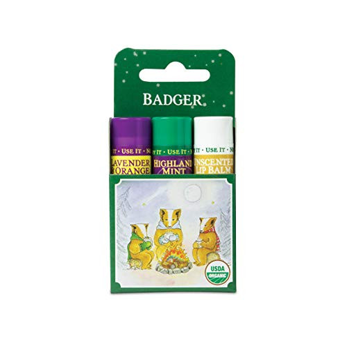 Badger - Classic Lip Balm Green Box Lip Balm Variety Pack Lavender Orange Highland Mint and Unscented Certified Organic Moisturizing Lip Balm 0-15 oz 3 Pack Badger - Classic Lip Balm Green Box Lip Balm Variety Pack Lavender Orange Highland Mint and Unscented Certified Organic Moisturizing Lip Balm 0-15 oz 3 Pack