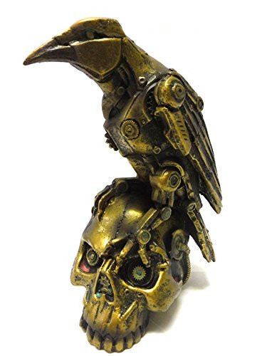 PTC Steampunk Dark Crow Raven Setting on Skull Skeleton Sculpture Statue
