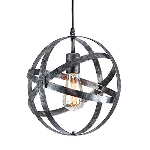 Industrial Vintage Metal Ceiling Pendant Light,Wrought Iron Light,Globe Metal Spherical Hanging Light Fixture for Kitchen Island Bedroom entryway Hallway Dining Room,Silver