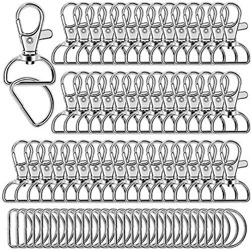 120PCS Swivel Clasps Snap Hooks and D Rings  Lanyard Key Chain Clip Hook Lobster Claw Clasp for Keychain Sewing Projects 3-4Inside Width