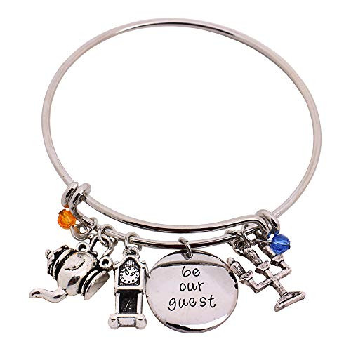 HANRESHE Bangle Be Our Guest Adjustable DIY Bracelet Message Charm Expandable Wire Bangle Bracelet Be Our Guest Bangle
