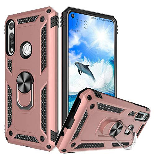 for Moto G Fast Case Motorola g Fast Phone Case Heavy Duty Dual Layer Rugged Metal Ring Holder Stand Shockproof Kickstand Hybrid Protective Case Work with Magnetic Car Mount Pink