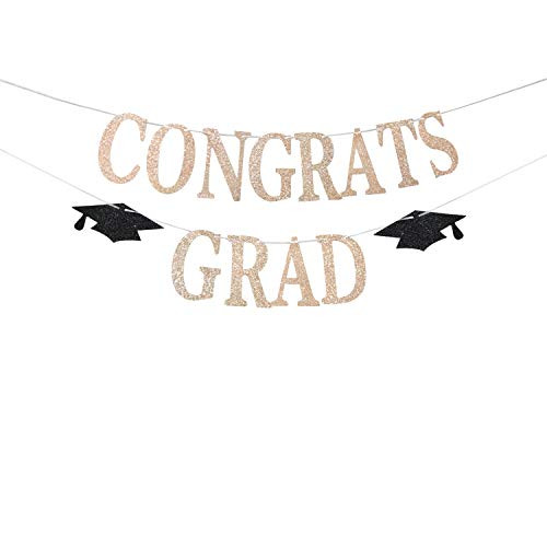 Champagne Gold Glittery Congrats Grad Banner - Graduation Decorations 2020 - High School Graduation  College Graduate Party Decorations