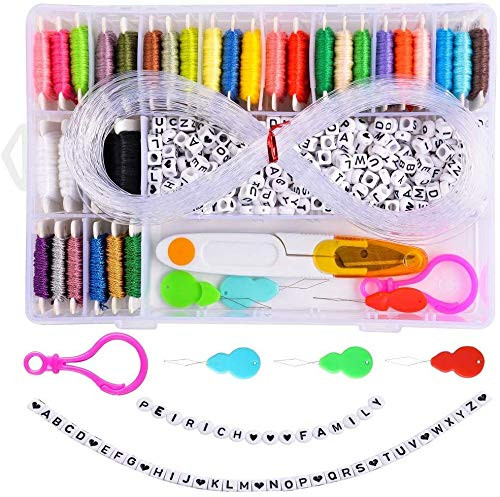Peirich DIY Bracelet Making Beads Kit  Bracelets String Kit Includes Letter Beads A-Z  Alphabet Beads Multi-Color Embroidery Floss for Friendship Bracelets  Necklaces - Christmas Birthday Gift