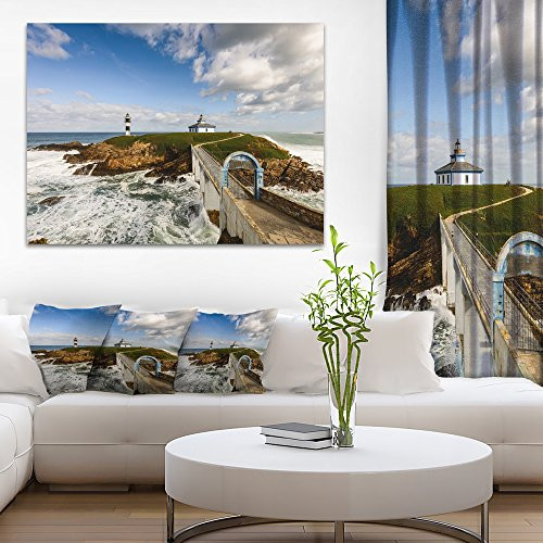 Design Art PT9489-20-12 Bright Illa Pancha Lighthouse Seashore Photo Canvas Print,Blue,20x12"