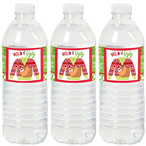 Big Dot of Happiness Wild and Ugly Sweater Party - Holiday and Christmas Animals Party Water Bottle Sticker Labels - Set of 20