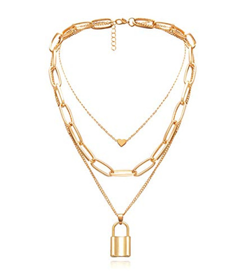EFTOM Gold Layered Chunky Chain Necklace for Women Elegant Heart Lock Pendant Y Necklace Heart Lock Pendant EFTOM Gold Layered Chunky Chain Necklace for Women Elegant Heart Lock Pendant Y Necklace Heart Lock Pendant